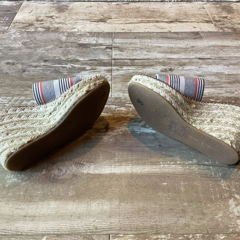 Dolce Vita Striped Canvas Espadrille Wedge Slides in Cream, Black & Coral